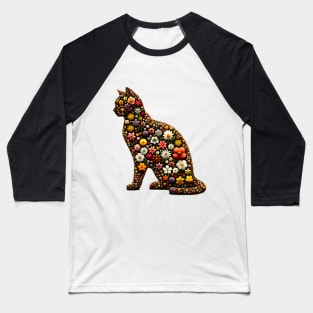 Floral Feline: Blossoming Cat Silhouette Baseball T-Shirt